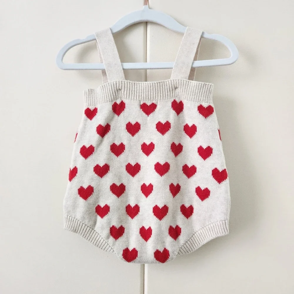 Baby Girl Knit Heart Romper size 3-6M Valentine's Day Sunsuit‎